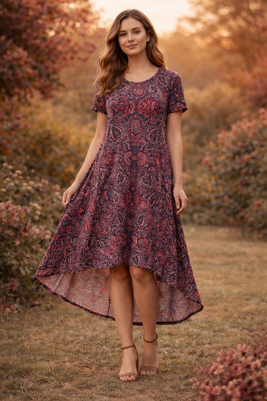 LuLaRoe Carly Dress US S Paisley Bohemian High-Low Swing Midi Pocket